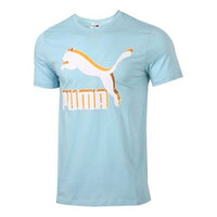 PUMA 3D Large Logo Printing Short Sleeve Blue 596535-18