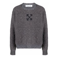 Men's Off-White Arrow Pattern Logo Jacquard Solid Color Wool Sweater Gray OMHE103F21KNI0010909