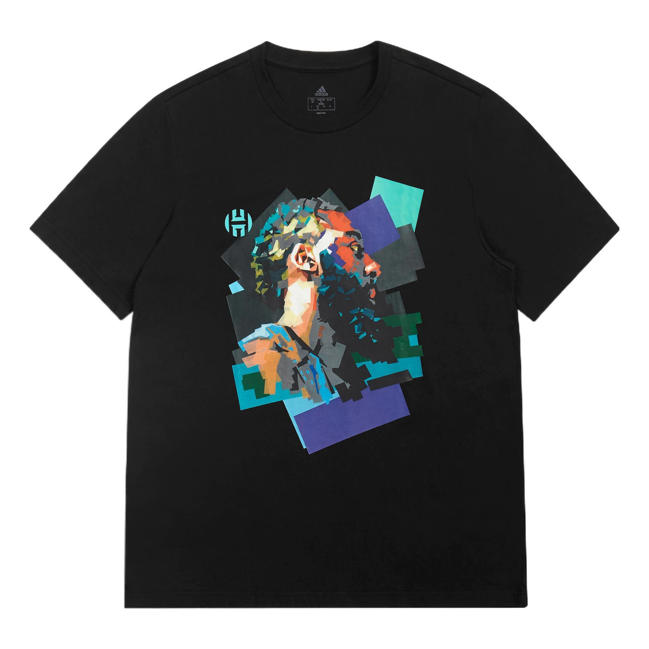 Men's adidas James Harden Character Painting Alphabet Printing Basketball Sports Short Sleeve Black T-Shirt HE0469