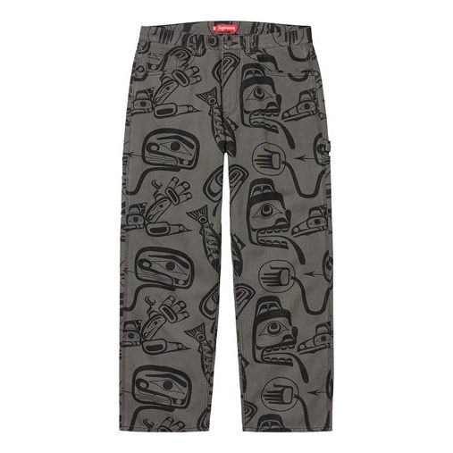 Supreme FW19 Week 7 Painter Pant Printing Pattern Casual Long Pants Unisex Gray SUP-FW19-697