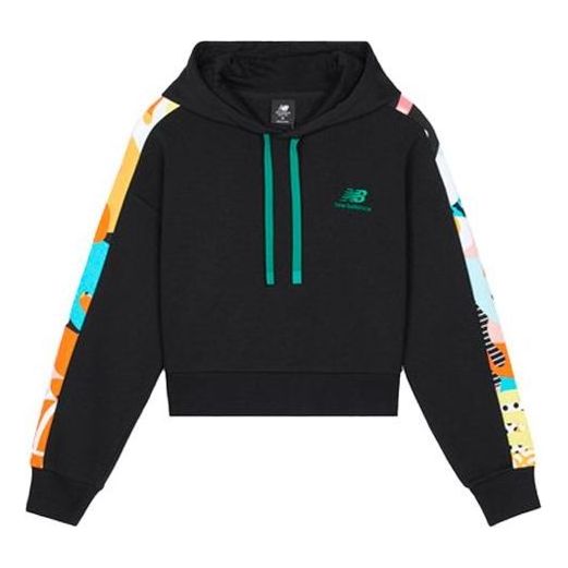 (WMNS) New Balance Graphic Print Sleeves Hoodie Asia Sizing 'Black Multi' AWT03341-BK