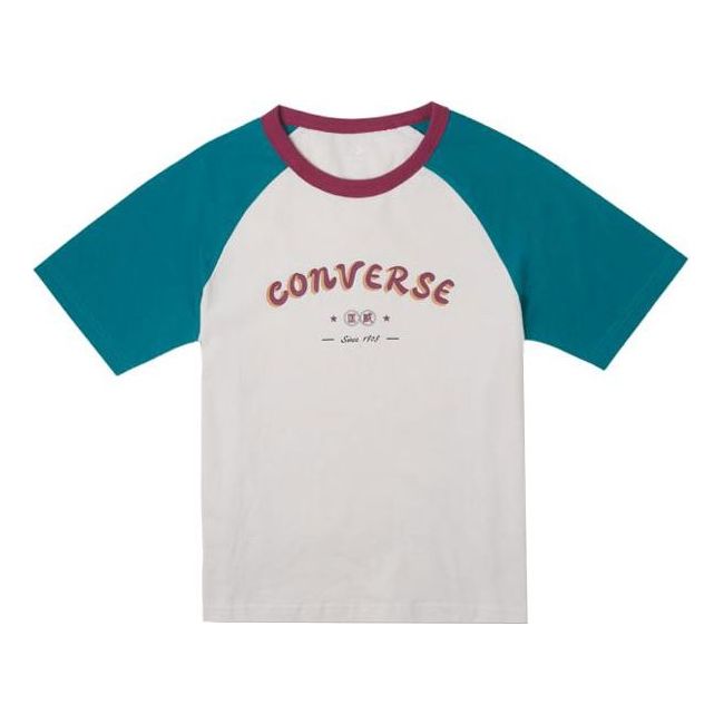 (WMNS) Converse Logo Baseball T-Shirt Asia Sizing 'White Blue' 10026176-A02