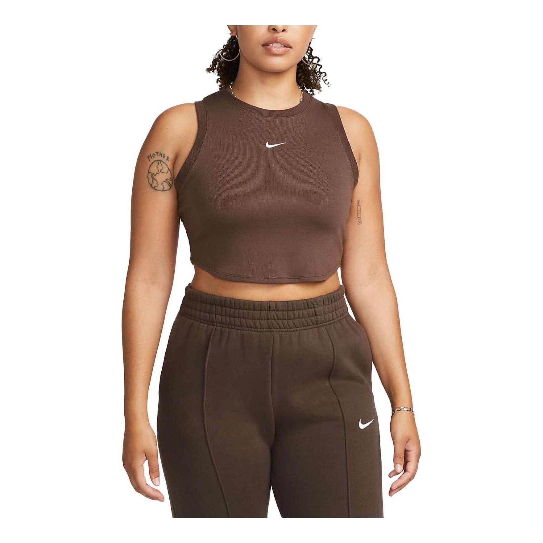 (WMNS) Nike Sportswear Essentials Ribbed Cropped Tank Top 'Brwon' FB8280-237