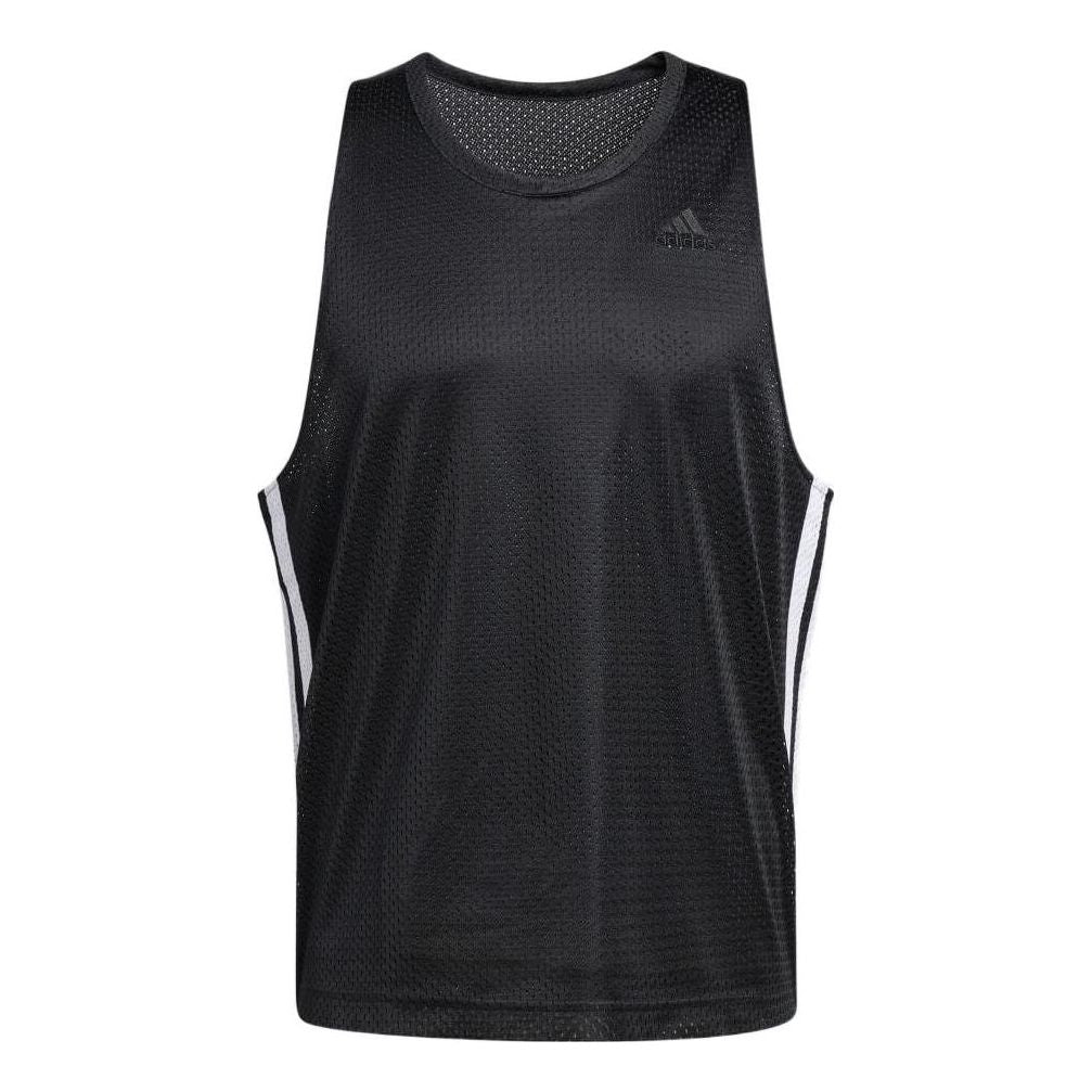 Men's adidas Solid Color Logo Stripe Round Neck Sports Black Vest GK8410
