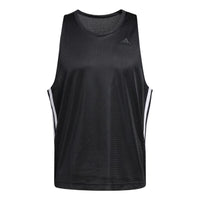 Men's adidas Solid Color Logo Stripe Round Neck Sports Black Vest GK8410