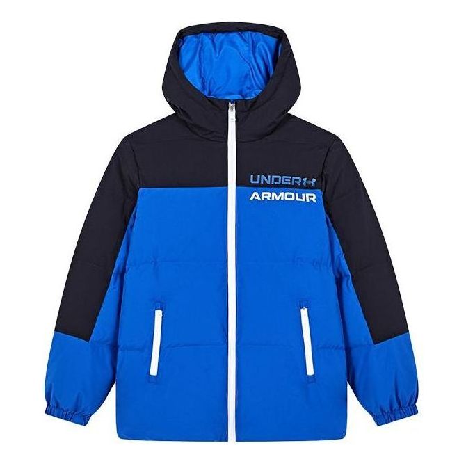 (GS) Under Armour Short Solid Color Hooded Down Jacket 'Blue Black' 234106056
