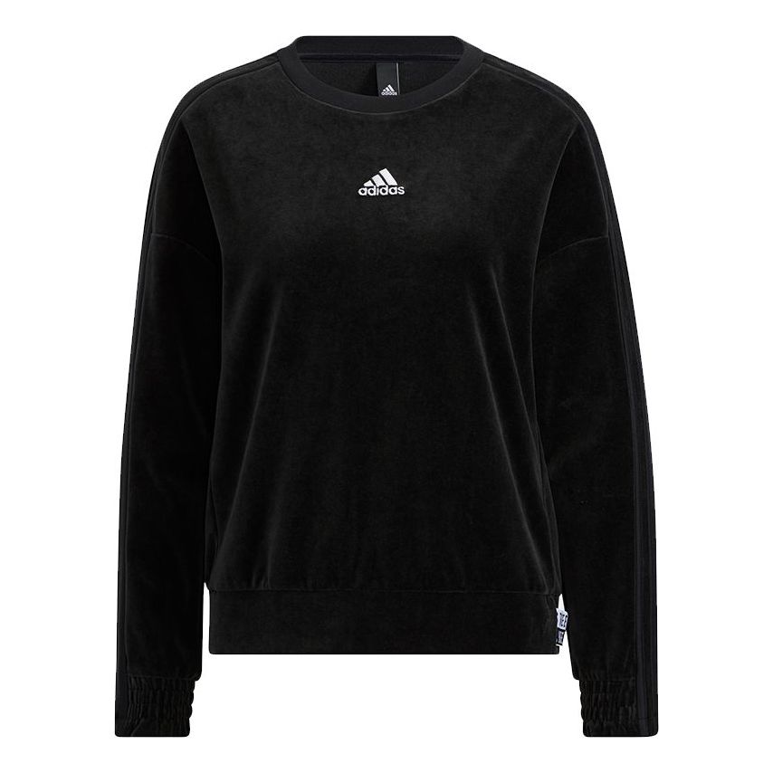 (WMNS) adidas Velour Crew Logo Round-Neck Swea Black HG1843