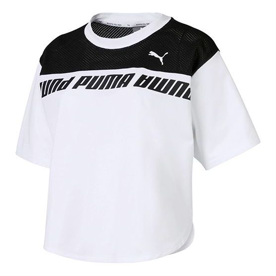 (WMNS) PUMA Logo Printing Round-neck Black/White 844019-02