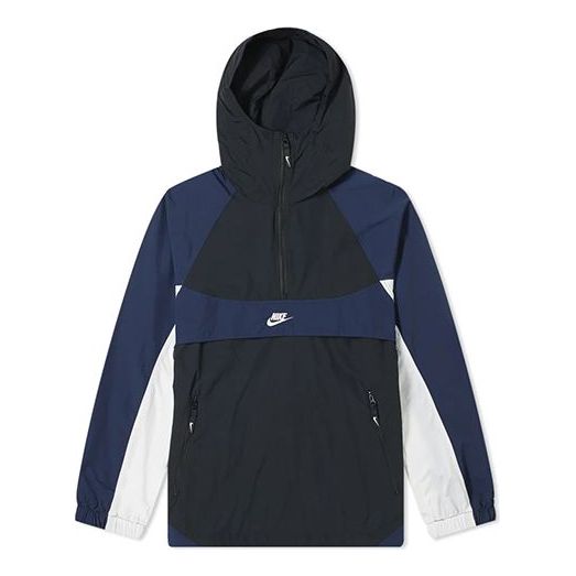 Nike Re-issue Men's Woven Popover 1/2 Zip Hooded Jacket Blue/Black BV5385-010