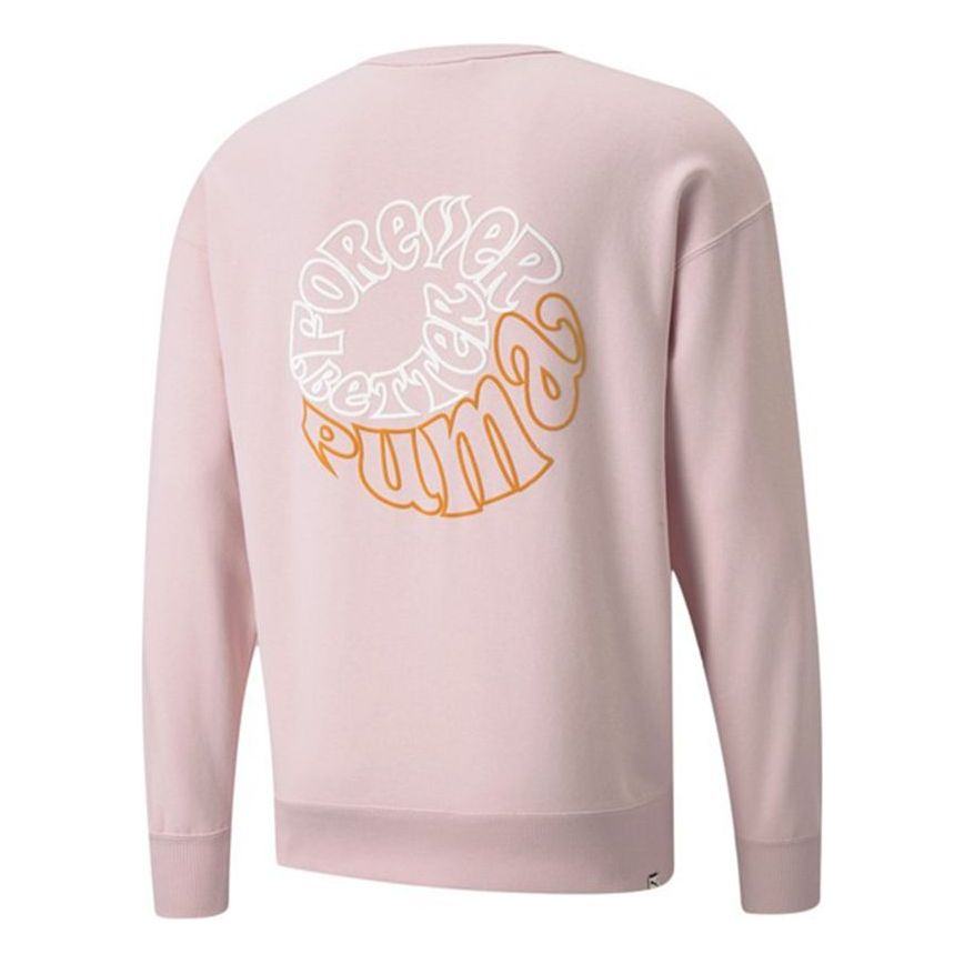 PUMA Downtown Logo Printing Sports Round Neck Pullover Pink Red 533037-36