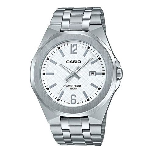CASIO Waterproof Stainless Steel Strap Mens White Analog MTP-E158D-7A