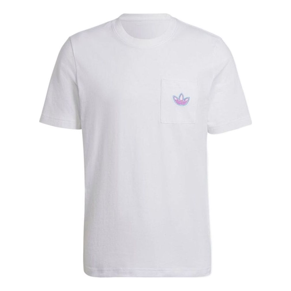 Men's adidas Back Geometry Logo Pattern Printing Round Neck Short Sleeve Japanese Version White T-Shirt HE4722