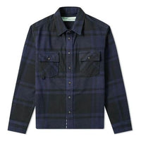 Off-White FW21 Pink Red Arrow Plaid Pattern Long Sleeves Shirt Loose Fit Navy Blue OMGA060R19C080153028