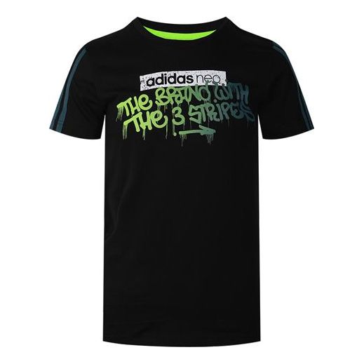 adidas neo Printing Pattern Sports Short Sleeve Black FP7320