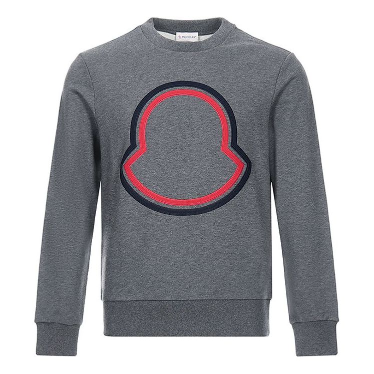 Moncler Large Logo Embroidered Cotton Crewneck Long Sleeve Sweatshirt For Men Grey F20918G7621080985-940