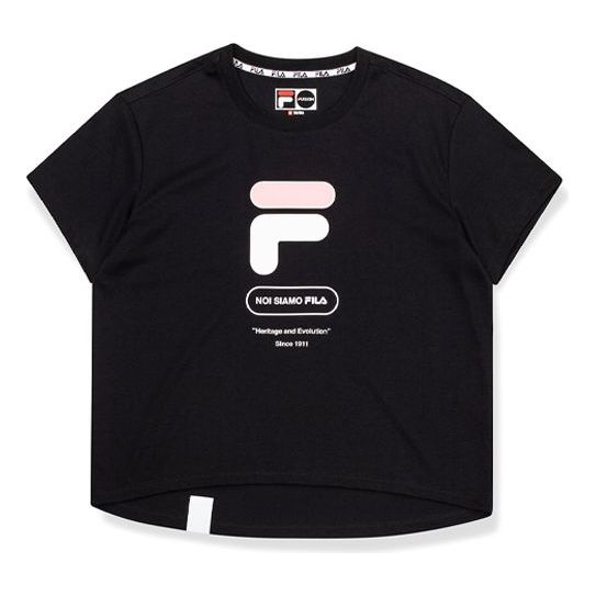 (WMNS) FILA FUSION Alphabet Logo Short Sleeve Black T11W031103F-BK