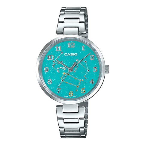 CASIO Green Dial Pattern Dial Quartz Watch Silver Analog LTP-E07D-3