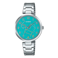 CASIO Green Dial Pattern Dial Quartz Watch Silver Analog LTP-E07D-3