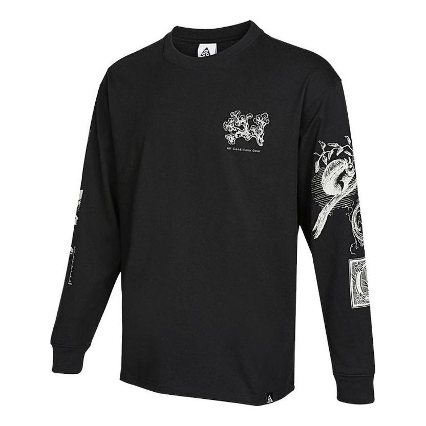 Men's Nike ACG Iceland Printing Sports Round Neck Long Sleeves Black T-Shirt DJ5803-010