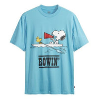 Men's Levis  Peanuts Crossover Cartoon Printing Short Sleeve Pullover Short Sleeve Blue 86275-0013