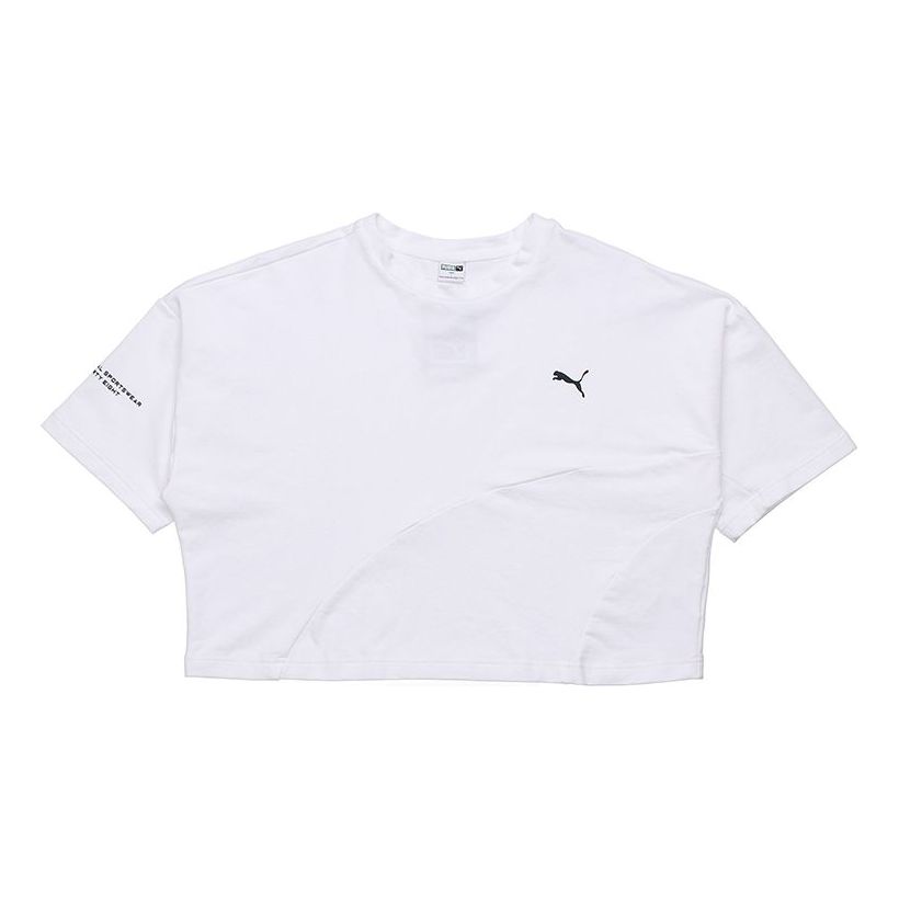 (WMNS) PUMA Evide Form Stripe Crop Tee Logo Printed Short Sleeve White 597397-52