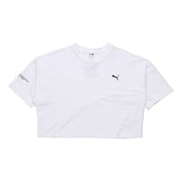 (WMNS) PUMA Evide Form Stripe Crop Tee Logo Printed Short Sleeve White 597397-52