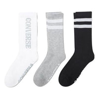 Converse Logo Stripes Crew Socks Three Pairs 'White Grey Black' 10024262-A01