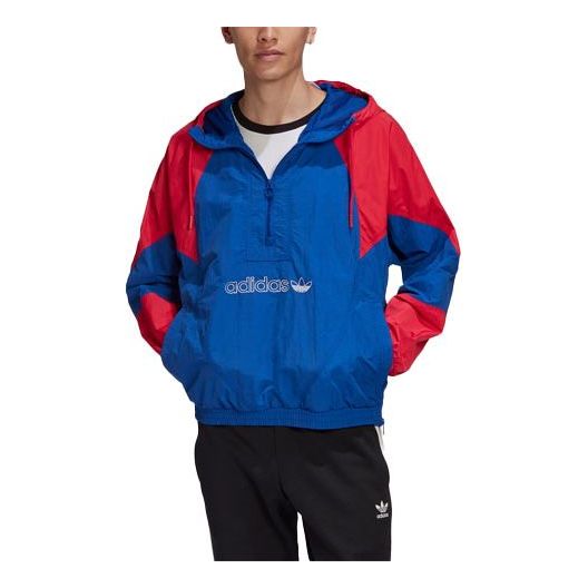 adidas originals Outdoor Windproof Colorblock Sports Splicing Hooded Jacket Blue GE6239