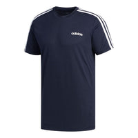 Men's adidas Solid Color Stripe Alphabet Logo Straight Casual Short Sleeve Navy Blue T-Shirt FL0357