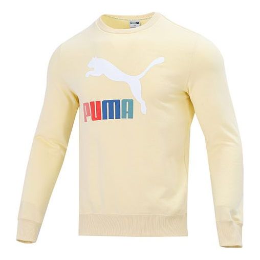PUMA Classics Logo Interest Crew TR Multi-Color Brand Logo Round Neck Pullover Beige 535287-41