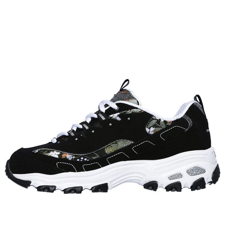 (WMNS) Skechers D'lites Floral Days Running Shoes Black/White 13082-BKW
