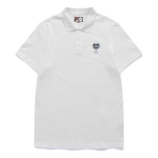 Men's FILA FUSION Embroidered Logo Solid Color Sports Short Sleeve Polo Shirt White T61M021112A-WT