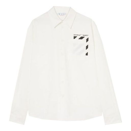 Men's Off-White FW22 Pocket Diagonal Stripes Printing Long Sleeves White Shirt OMGA220C99FAB0010110
