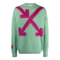 Men's Off-White SS21 Round Neck Pullover Intarsia Green OMHA036R21KNI0025934
