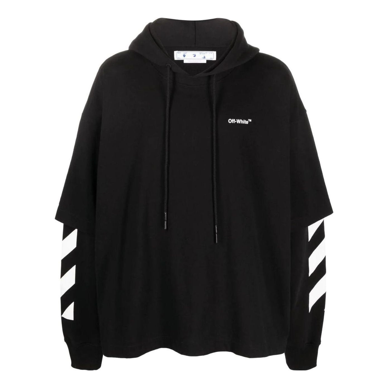 Men's Off-White Solid Color Stripe Printing Design Hooded Long Sleeves Black OMBB098C99FLE0011001