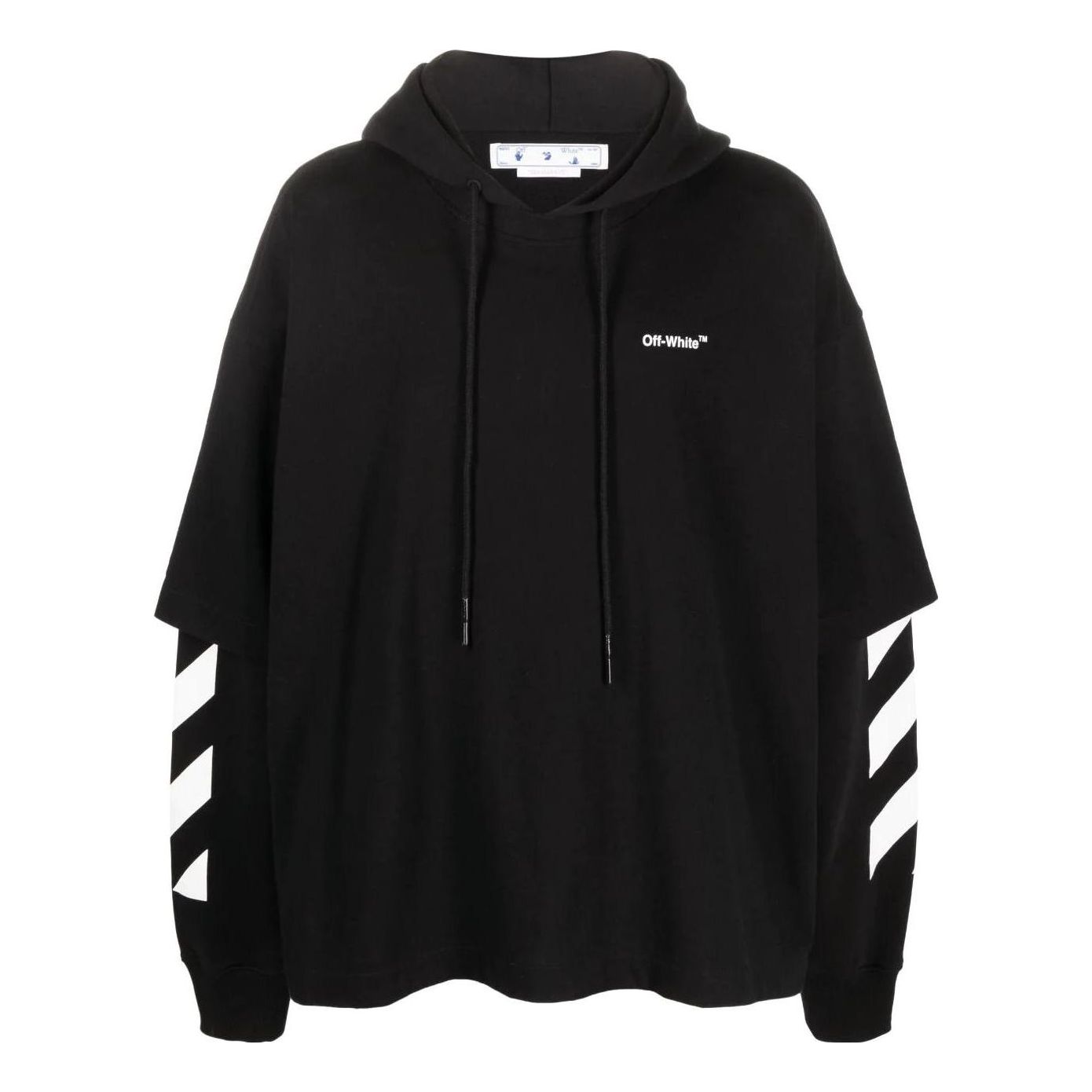 Men's Off-White Solid Color Stripe Printing Design Hooded Long Sleeves Black OMBB098C99FLE0011001