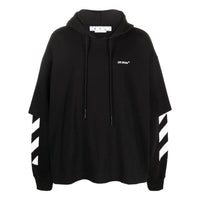Men's Off-White Solid Color Stripe Printing Design Hooded Long Sleeves Black OMBB098C99FLE0011001