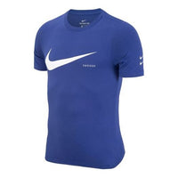 Men's Nike Swoosh Logo Printing Knit Round Neck Short Sleeve Deep Sapphire Blue T-Shirt DB5858-455