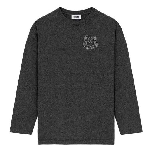 KENZO FW21 Logo Tiger Head Printing Round Neck Long Sleeves Autumn Gray T-Shirt FB62TS697401-98