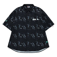Men's FILA FUSION Pattern Full Print Loose Sports Short Sleeve Vitality Sports Black Shirt T11M132401A-BK
