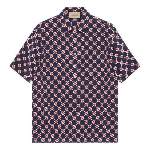 Gucci GG Hexagon Silk Crepe Bowling Shirt 'Blue Ivory' 654887-ZAF9W-4759