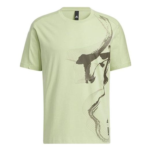 Men's adidas Wj Gfx Story Pattern Printing Round Neck Short Sleeve Green T-Shirt HE5174