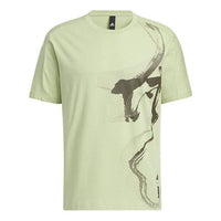 Men's adidas Wj Gfx Story Pattern Printing Round Neck Short Sleeve Green T-Shirt HE5174