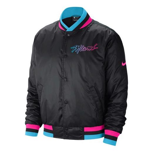 Nike Nba City Edition Courtside Miami Heat Casual Sports Logo Baseball Jacket For Men Black CN1443-010