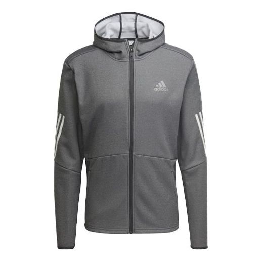 Men's adidas Hooded Stripe Zipper Jacket Gray HC3061