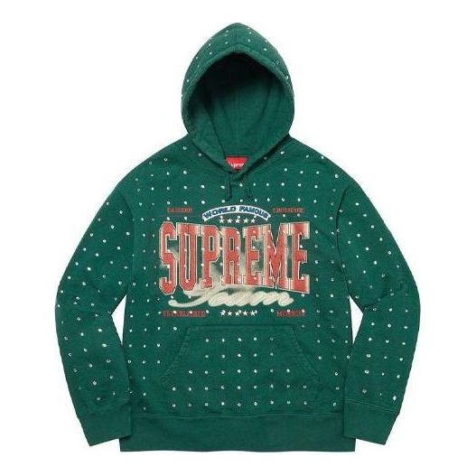 Supreme Rhinestone Hooded Sweatshirt 'Green White Beige' SUP-FW21-253