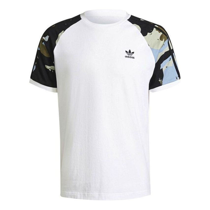 adidas originals Camouflage Splicing Sports Round Neck Short Sleeve White H13486