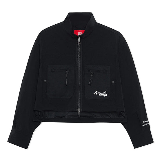Li-Ning Stylish Printing Stand Collar Loose Jacket Black AJDS098-3