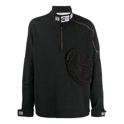 Men's Off-White FW21 Pocket Detail Half Zipper Fleece Pullover Loose Fit Black OMBA041F19E300221010