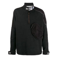Men's Off-White FW21 Pocket Detail Half Zipper Fleece Pullover Loose Fit Black OMBA041F19E300221010